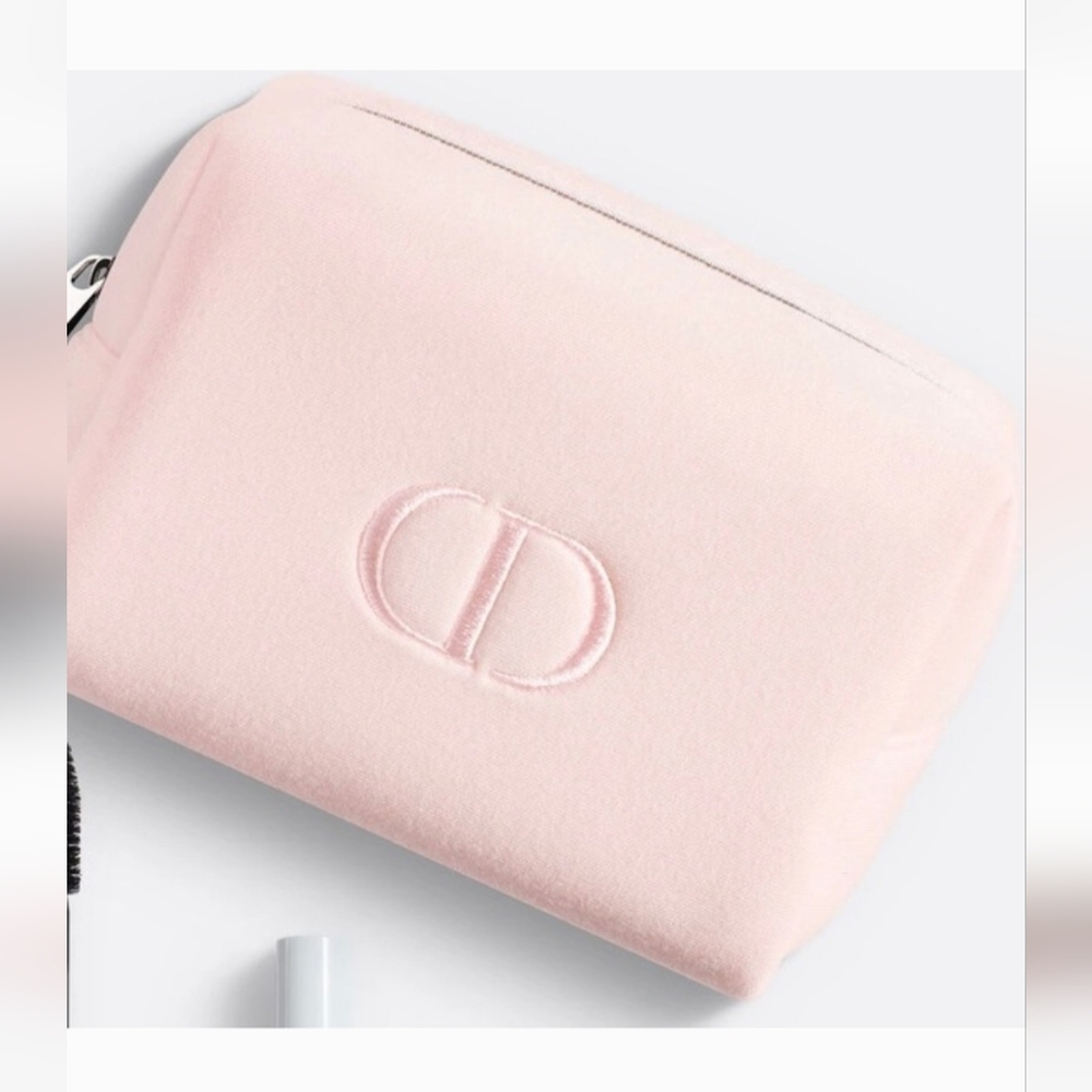 Christian Dior Baby Pink Makeup Cosmetics Bag CD Logo zipper Soft Clutch 7”x5”